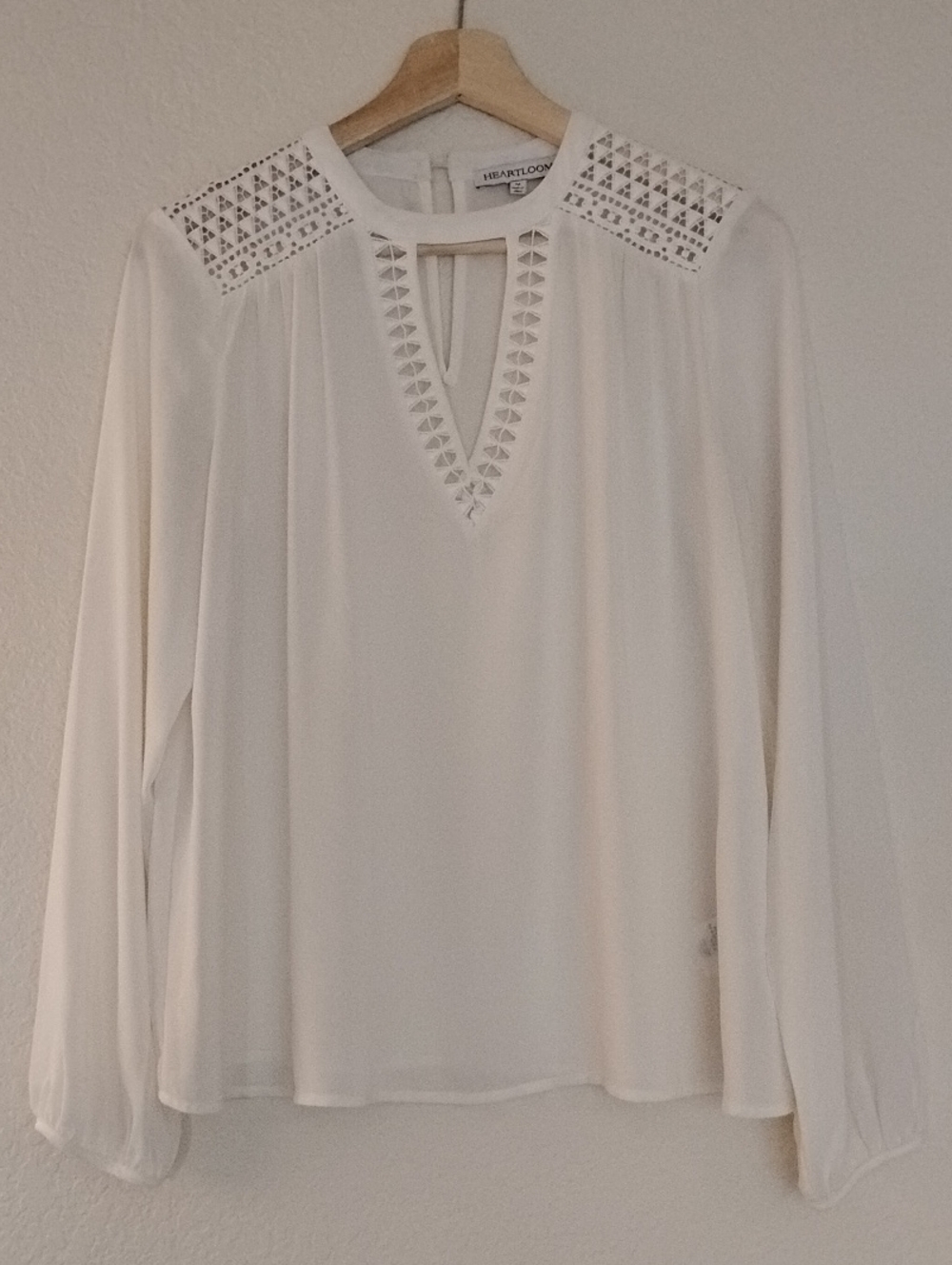 Heartloom Sheer Ivory Crochet-Trim Long Sleeve Blouse